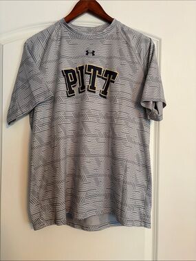 Under Armour Grey PITT Short Sleeve Performance Tee with Navy and Gold Logo